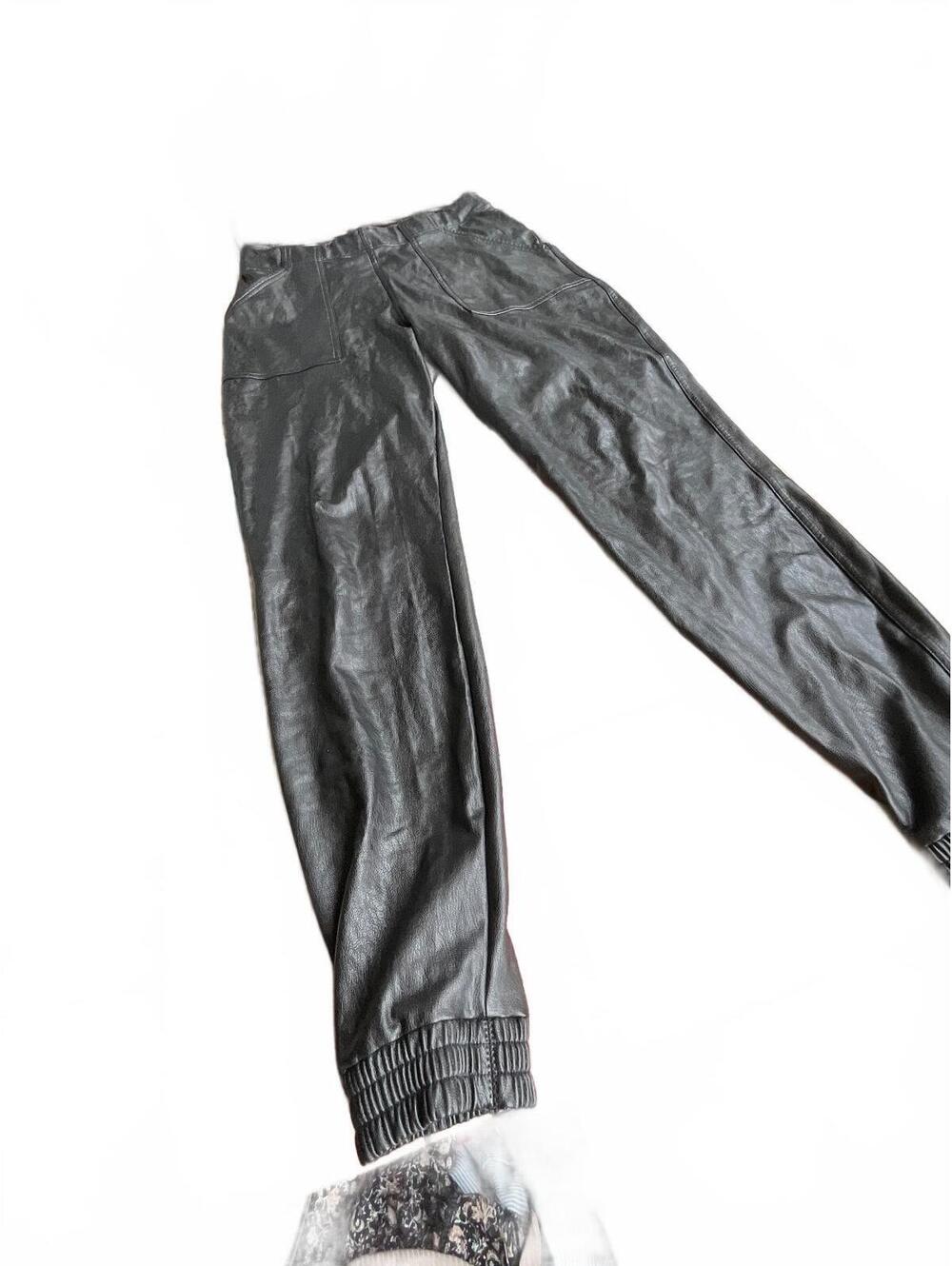 Spanx black faux leather jogger pants